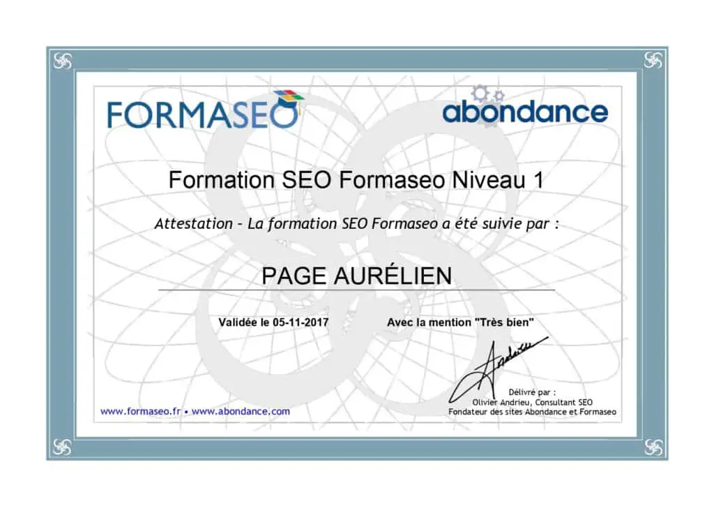 Aurélien PAGE, consultant SEO en freelance a suivi la formation de Niveau 1 de Formaseo.